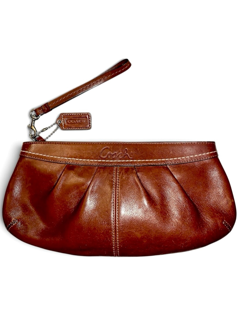 Coach Soho Pleated Leather Wristlet Clutch Brown